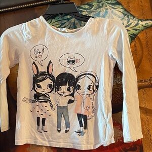 H&M Kids Long Sleeve Tee - White with Cute Graphic
